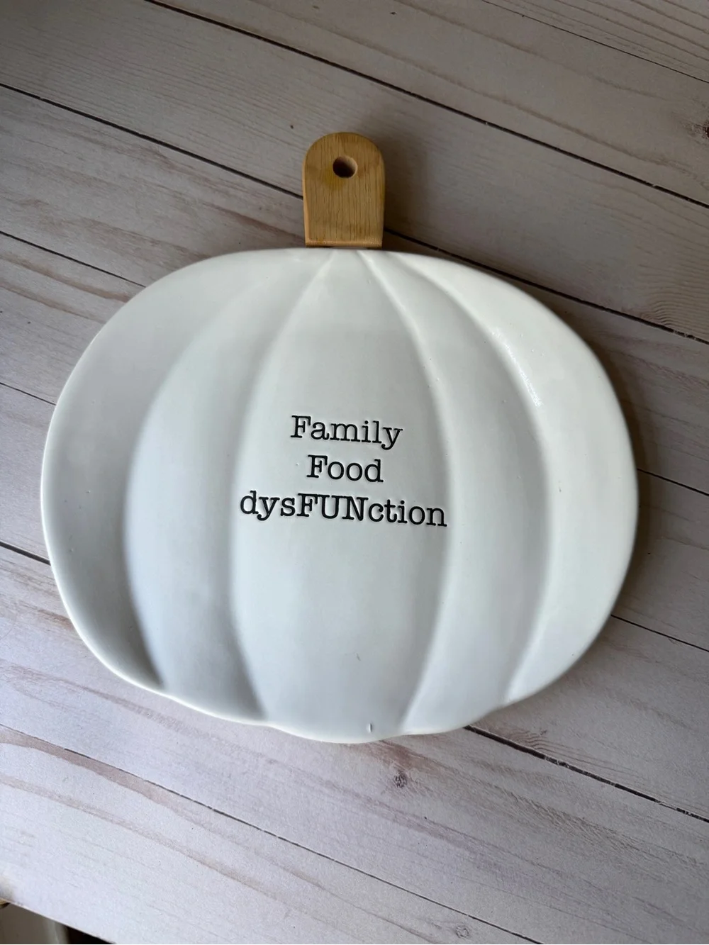 White Pumpkin-Shaped Serving Platter with Handle - Family Food dysFUNction